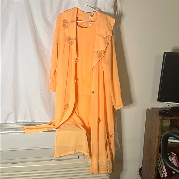 Elegant Orange Embroidered Coat and Dress Set - Picture 1 of 2